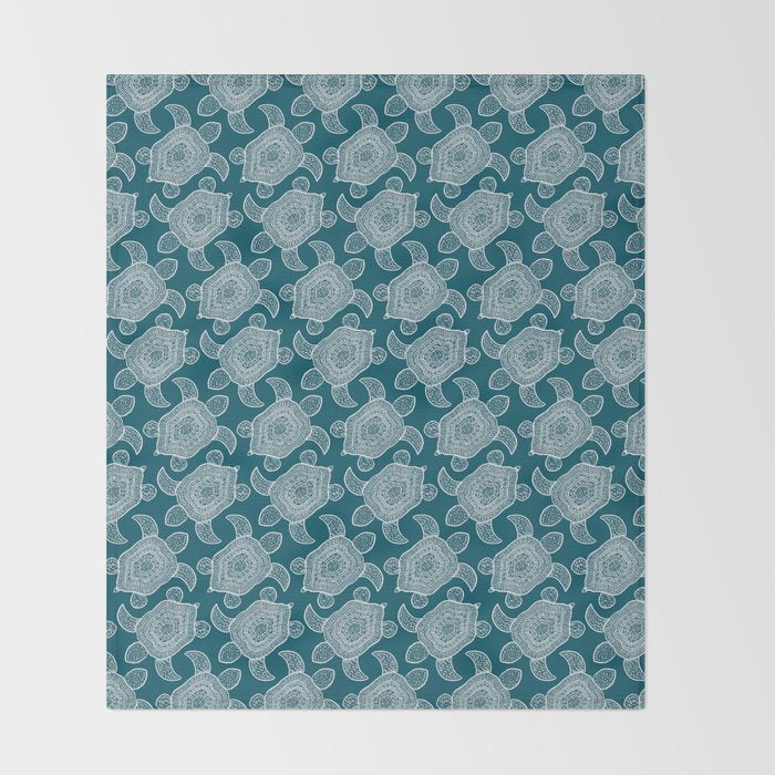 Tropical Turtle | Lagoon Blue  Throw Blanket Gallery Image 2