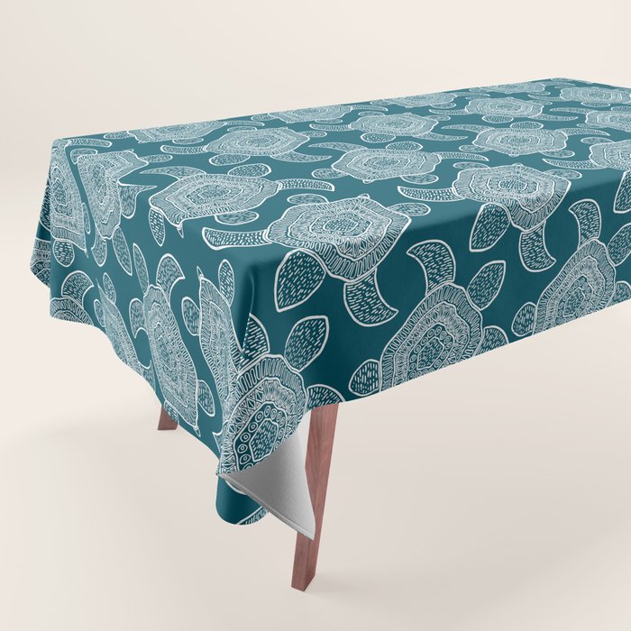 Tropical Turtle | Lagoon Blue  Tablecloth Gallery Image 1