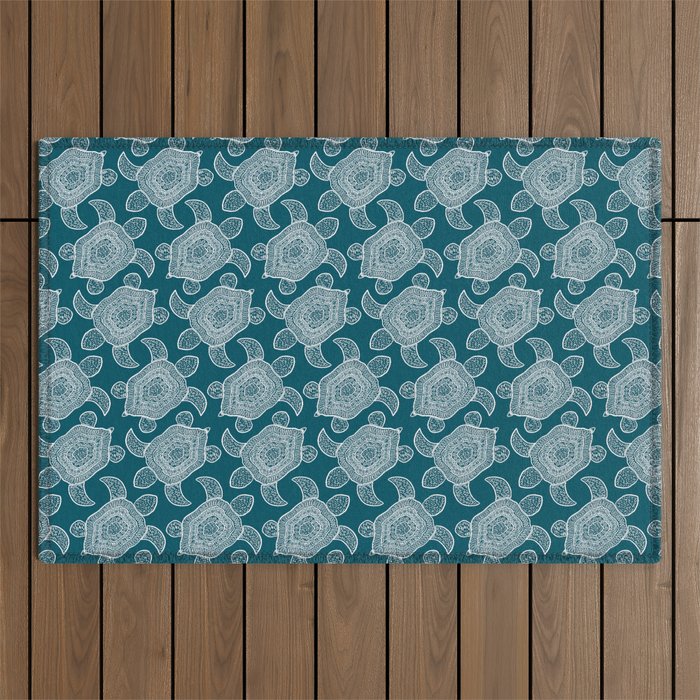 Tropical Turtle | Lagoon Blue  Outdoor Rug Gallery Image 1