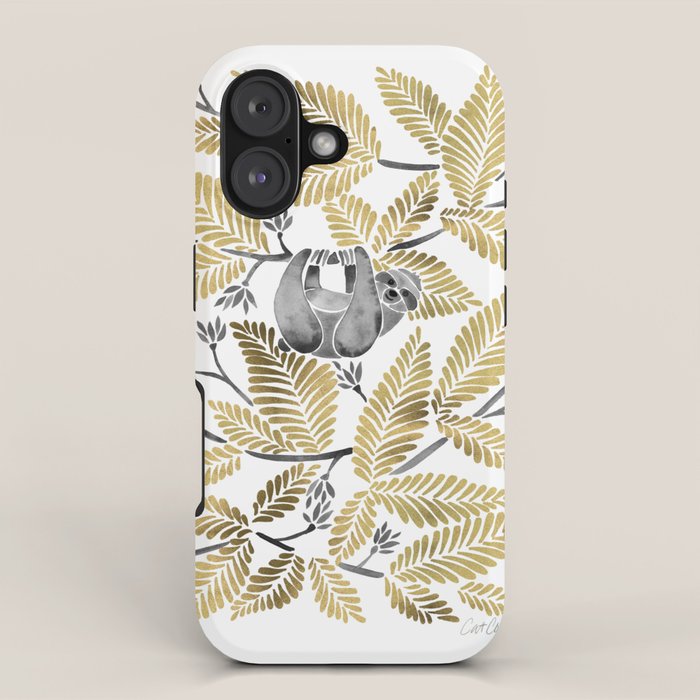 Happy Sloth - Tropical Gold Leaves iPhone Case Gallery Image 1