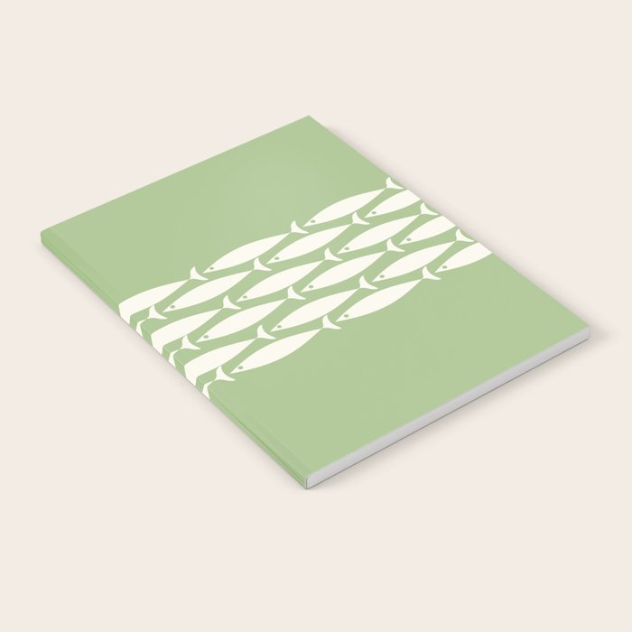 Fish Stripe Minimalist Mid-Century Pattern in Light Sage Green and Cream Notebook Gallery Image 1