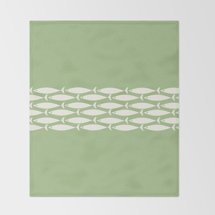 Fish Stripe Minimalist Mid-Century Pattern in Light Sage Green and Cream Throw Blanket Gallery Image 2