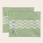 Fish Stripe Minimalist Mid-Century Pattern in Light Sage Green and Cream Placemat Gallery Image 1