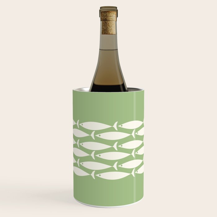 Fish Stripe Minimalist Mid-Century Pattern in Light Sage Green and Cream Wine Chiller Gallery Image 2