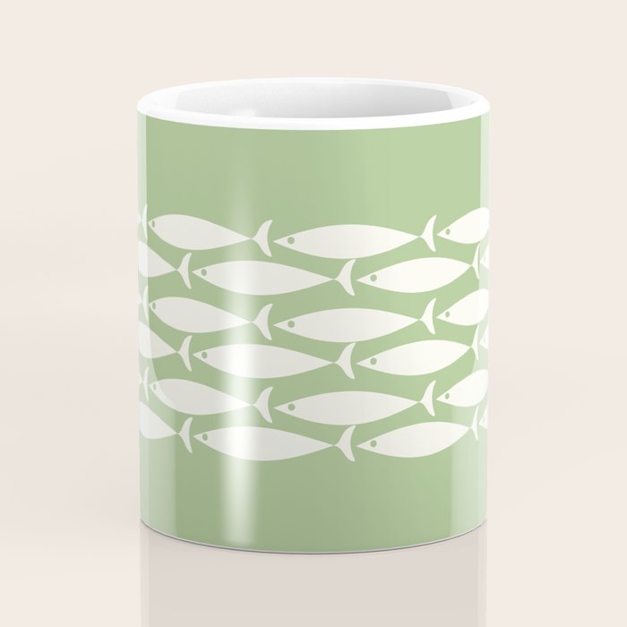 Fish Stripe Minimalist Mid-Century Pattern in Light Sage Green and Cream Coffee Mug Gallery Image 4