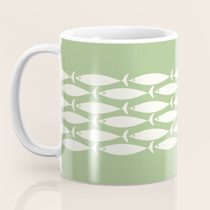 Fish Stripe Minimalist Mid-Century Pattern in Light Sage Green and Cream Coffee Mug Gallery Image 3