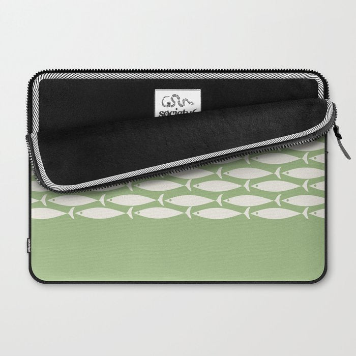 Fish Stripe Minimalist Mid-Century Pattern in Light Sage Green and Cream Laptop Sleeve Gallery Image 2