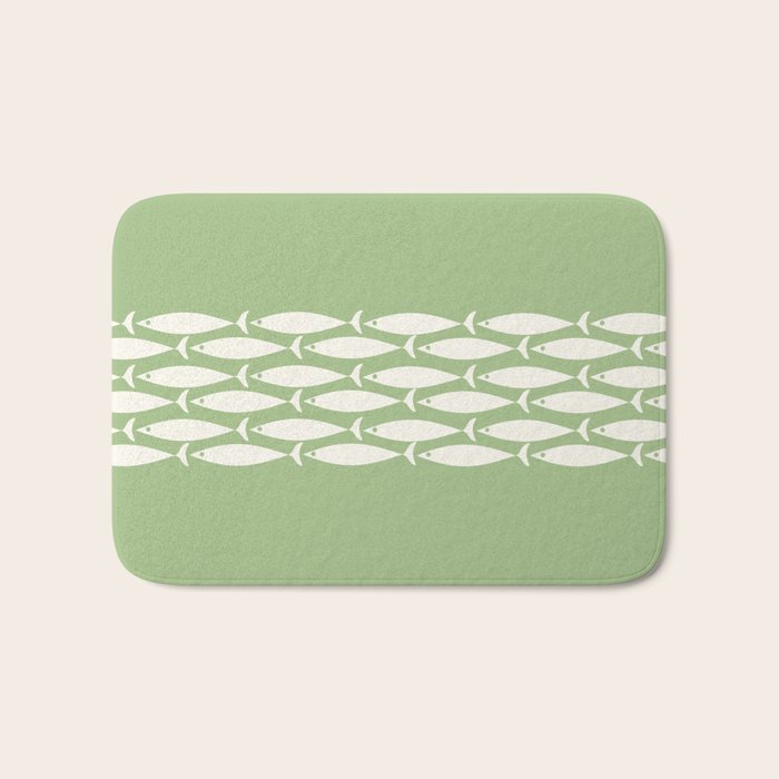 Fish Stripe Minimalist Mid-Century Pattern in Light Sage Green and Cream Bath Mat Gallery Image 1