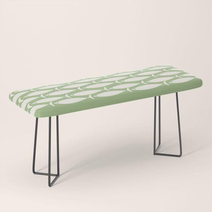 Fish Stripe Minimalist Mid-Century Pattern in Light Sage Green and Cream Bench Gallery Image 1