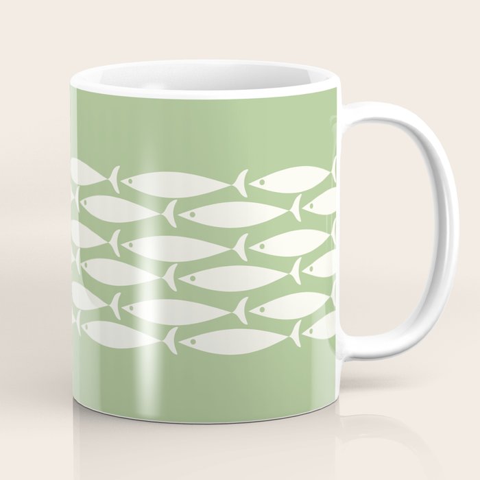 Fish Stripe Minimalist Mid-Century Pattern in Light Sage Green and Cream Coffee Mug Gallery Image 1
