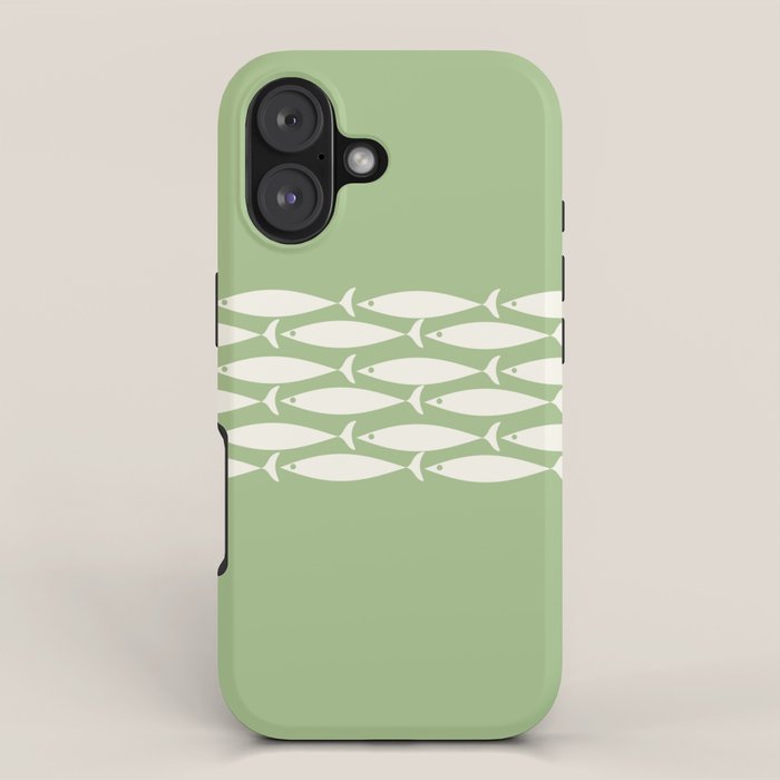 Fish Stripe Minimalist Mid-Century Pattern in Light Sage Green and Cream iPhone Case Gallery Image 1