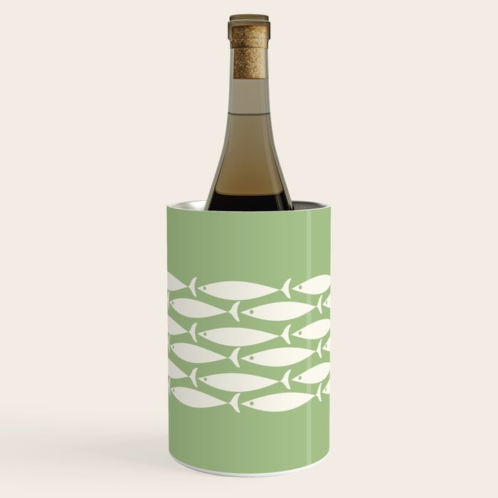 Fish Stripe Minimalist Mid-Century Pattern in Light Sage Green and Cream Wine Chiller Gallery Image 3