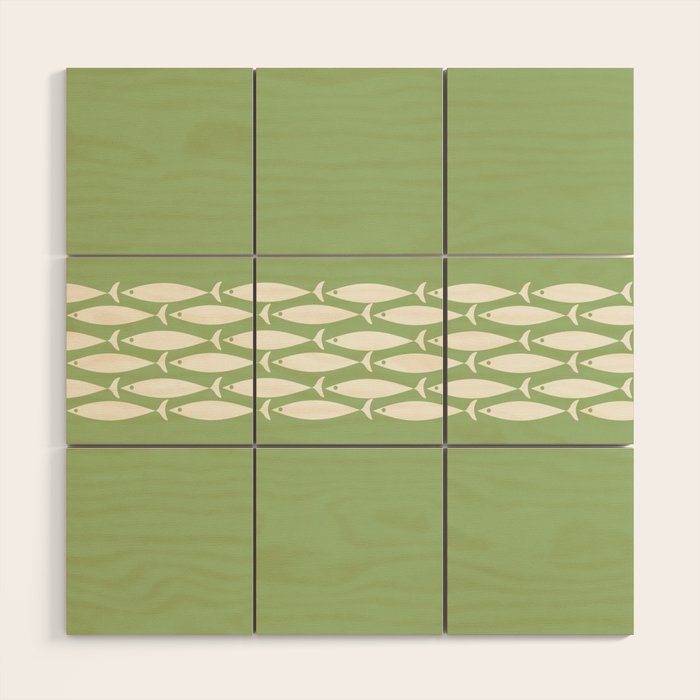 Fish Stripe Minimalist Mid-Century Pattern in Light Sage Green and Cream Wood Wall Art Gallery Image 1