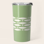 Fish Stripe Minimalist Mid-Century Pattern in Light Sage Green and Cream Travel Mug Gallery Image 2