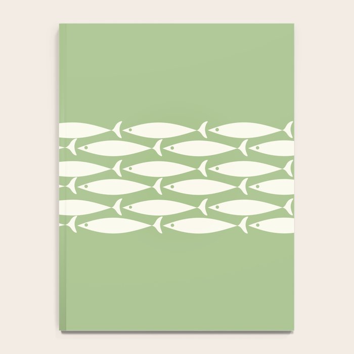 Fish Stripe Minimalist Mid-Century Pattern in Light Sage Green and Cream Notebook Gallery Image 4