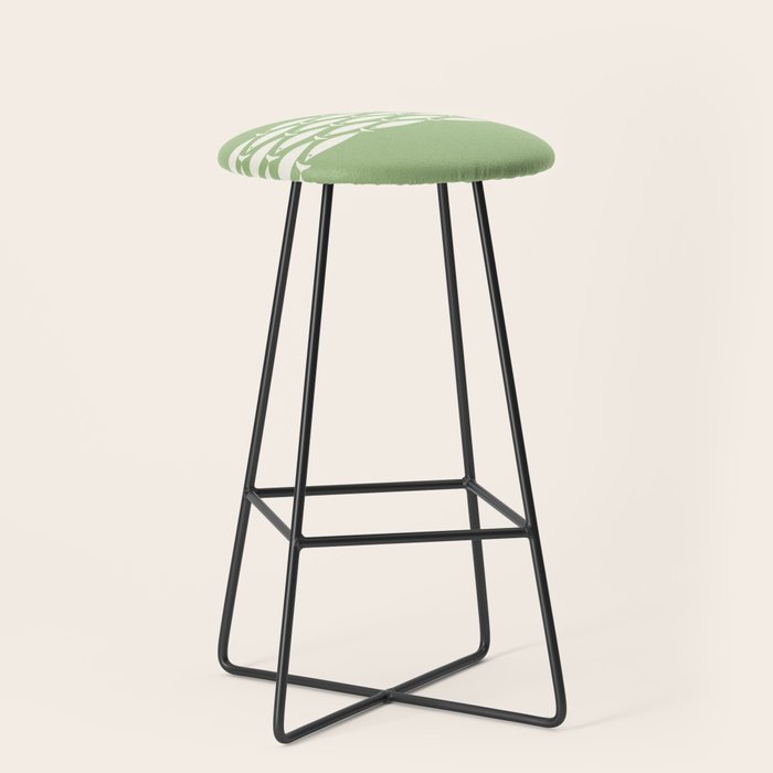 Fish Stripe Minimalist Mid-Century Pattern in Light Sage Green and Cream Stool Gallery Image 1