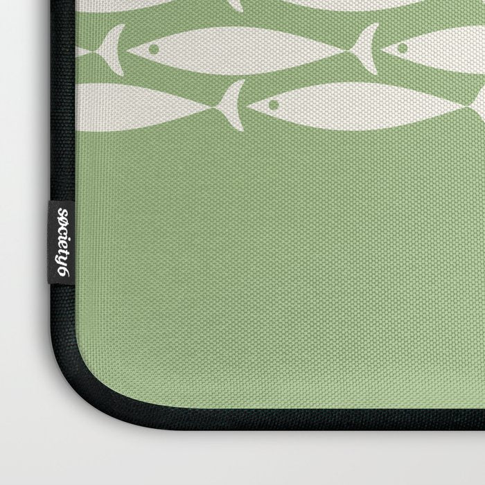 Fish Stripe Minimalist Mid-Century Pattern in Light Sage Green and Cream Laptop Sleeve Gallery Image 3