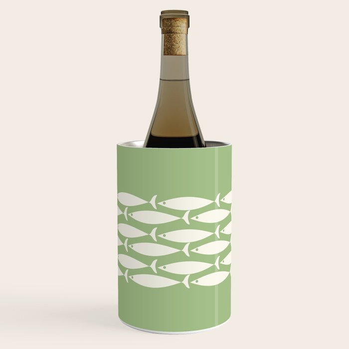 Fish Stripe Minimalist Mid-Century Pattern in Light Sage Green and Cream Wine Chiller Gallery Image 1