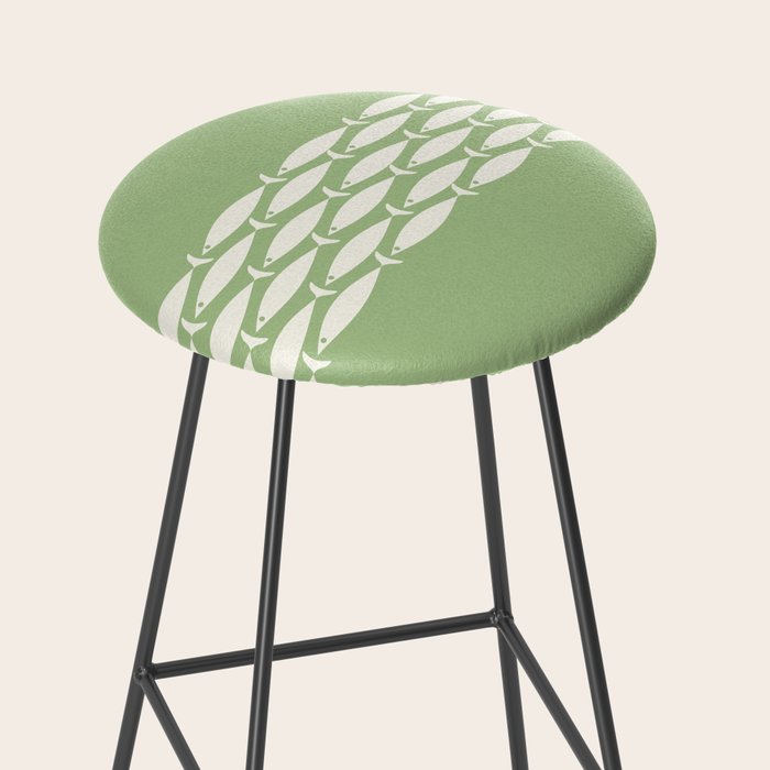 Fish Stripe Minimalist Mid-Century Pattern in Light Sage Green and Cream Stool Gallery Image 2