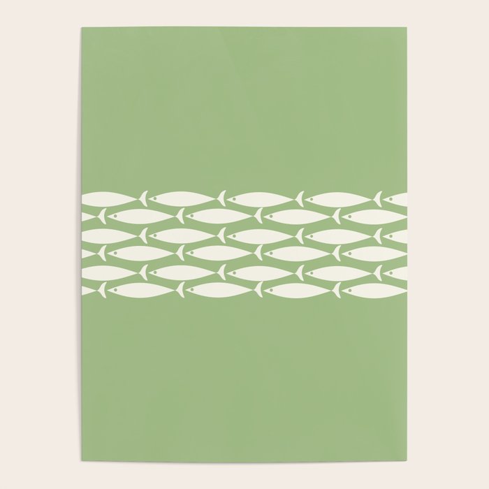 Fish Stripe Minimalist Mid-Century Pattern in Light Sage Green and Cream Poster Gallery Image 4