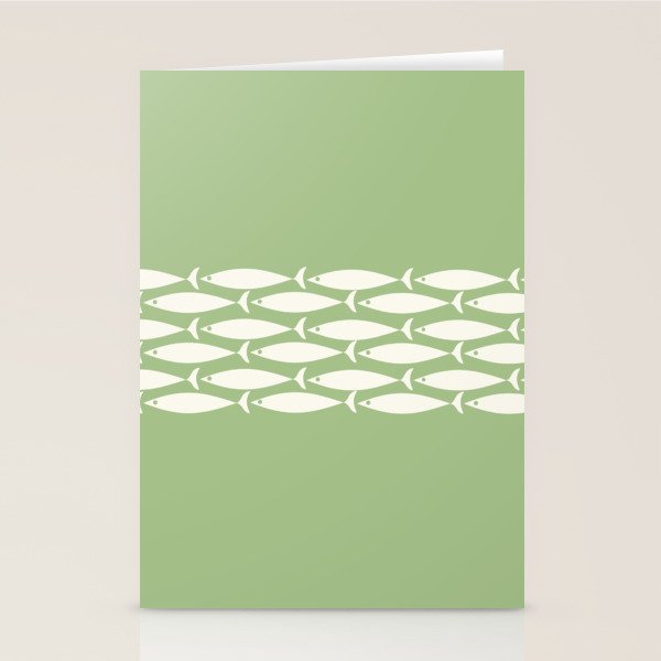 Fish Stripe Minimalist Mid-Century Pattern in Light Sage Green and Cream Stationery Card Gallery Image 2