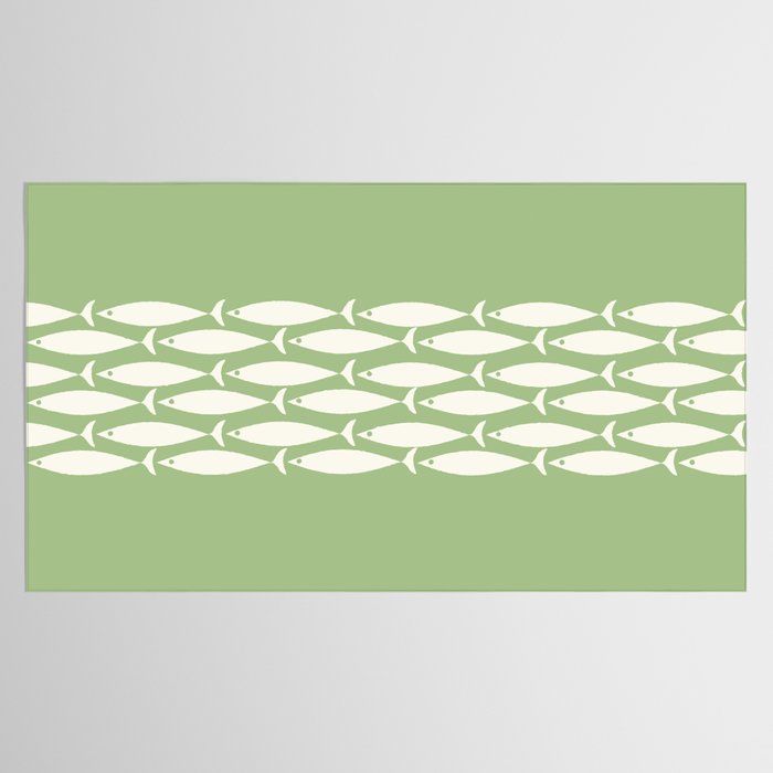 Fish Stripe Minimalist Mid-Century Pattern in Light Sage Green and Cream Tablecloth Gallery Image 2