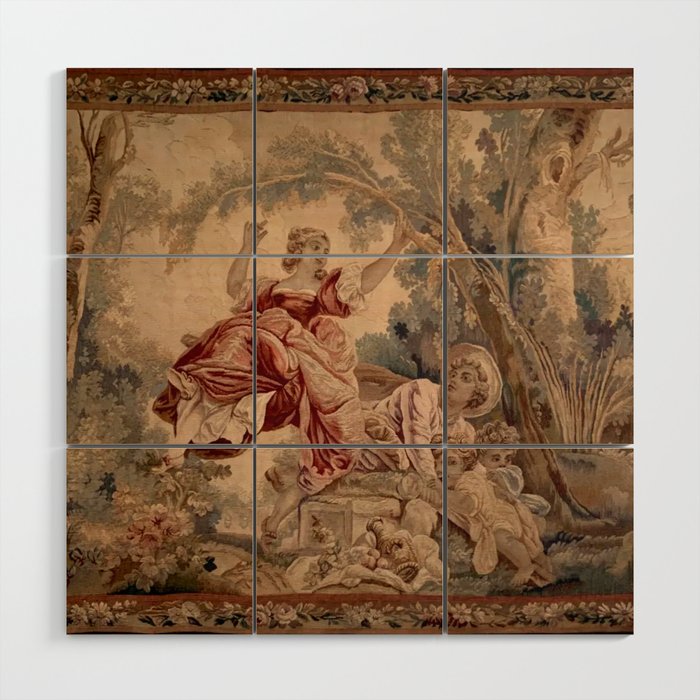 Antique 19th Century French Aubusson Rococo Romantic Lovers Tapestry Wood Wall Art Gallery Image 1