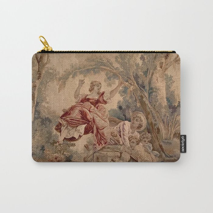 Antique 19th Century French Aubusson Rococo Romantic Lovers Tapestry Carry All Pouch Gallery Image 1