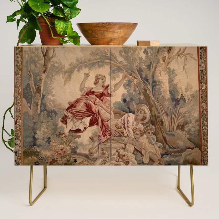 Antique 19th Century French Aubusson Rococo Romantic Lovers Tapestry Credenza Gallery Image 1