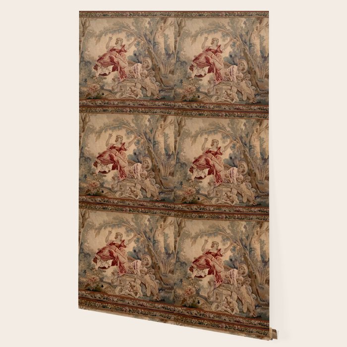 Antique 19th Century French Aubusson Rococo Romantic Lovers Tapestry Wallpaper Gallery Image 2