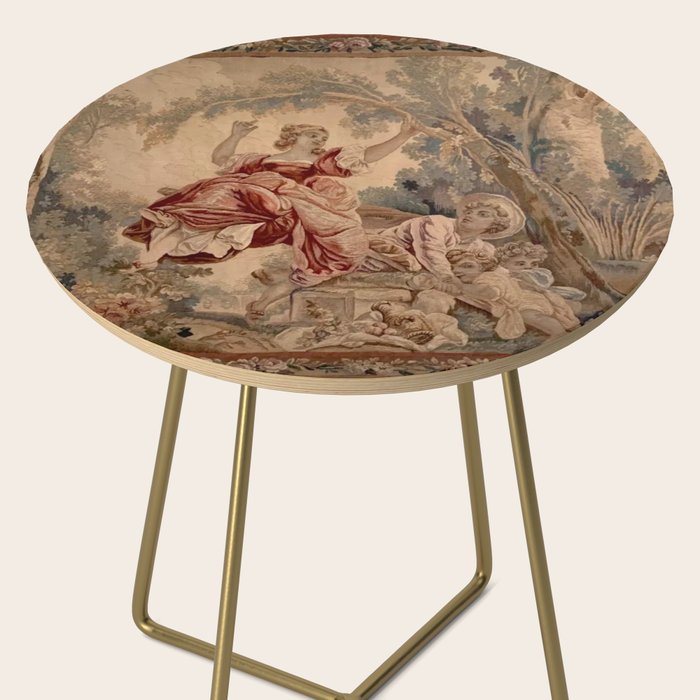Antique 19th Century French Aubusson Rococo Romantic Lovers Tapestry Side Table Gallery Image 2