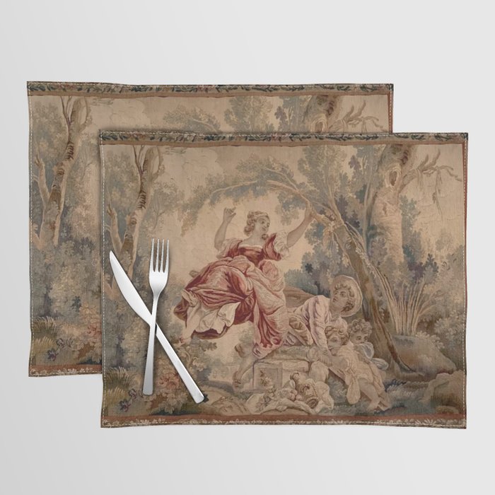 Antique 19th Century French Aubusson Rococo Romantic Lovers Tapestry Placemat Gallery Image 1