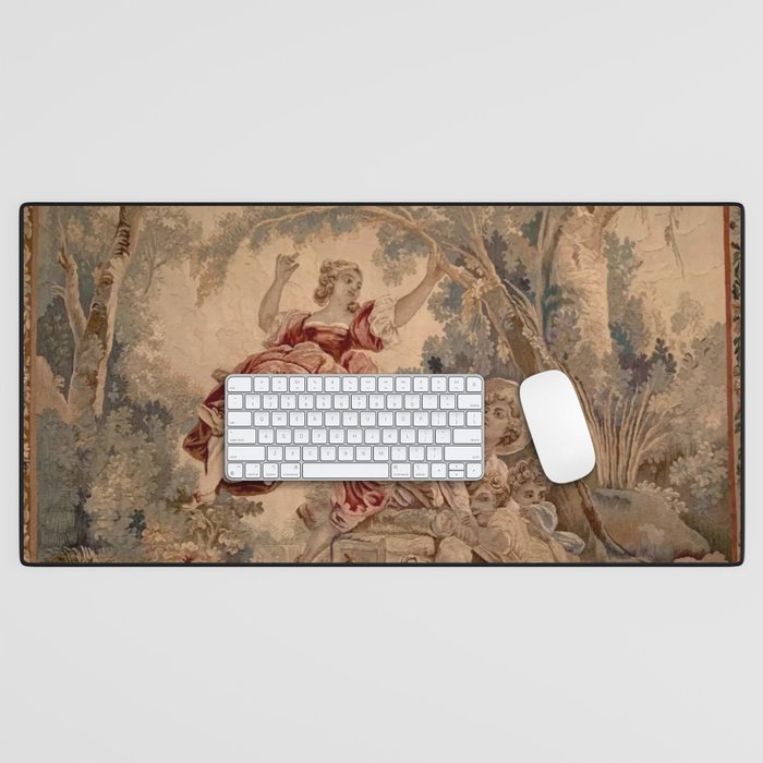 Antique 19th Century French Aubusson Rococo Romantic Lovers Tapestry Desk Mat Gallery Image 1