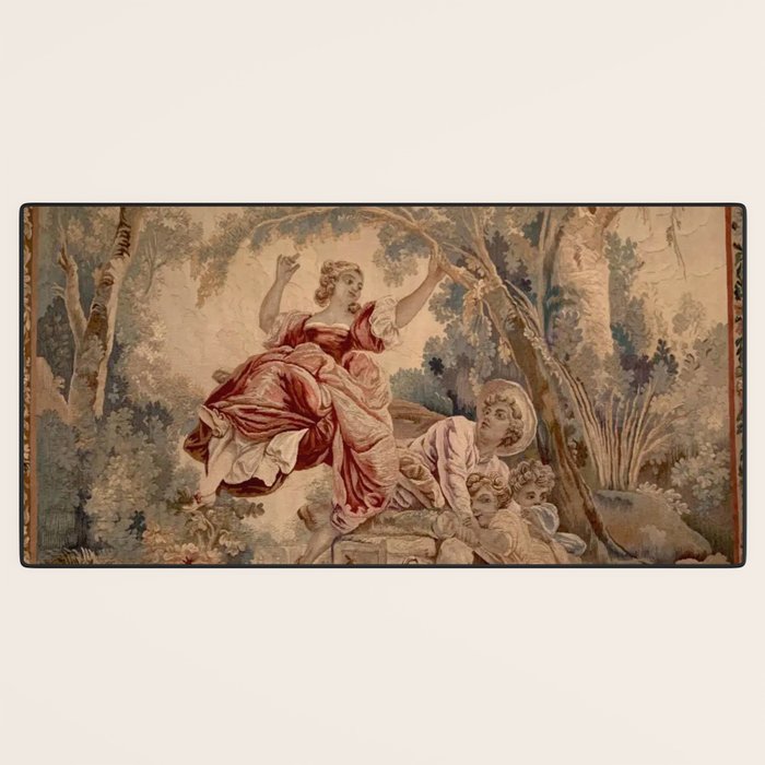 Antique 19th Century French Aubusson Rococo Romantic Lovers Tapestry Desk Mat Gallery Image 3