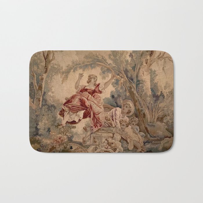 Antique 19th Century French Aubusson Rococo Romantic Lovers Tapestry Bath Mat Gallery Image 1