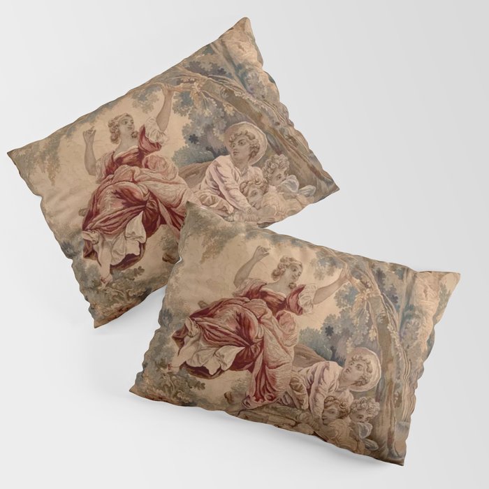 Antique 19th Century French Aubusson Rococo Romantic Lovers Tapestry Pillow Sham Gallery Image 1