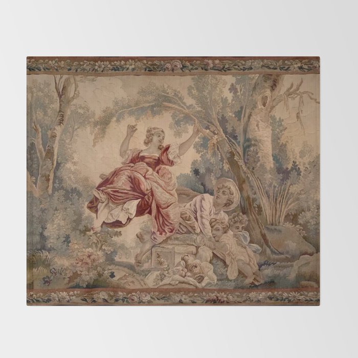 Antique 19th Century French Aubusson Rococo Romantic Lovers Tapestry Throw Blanket Gallery Image 2