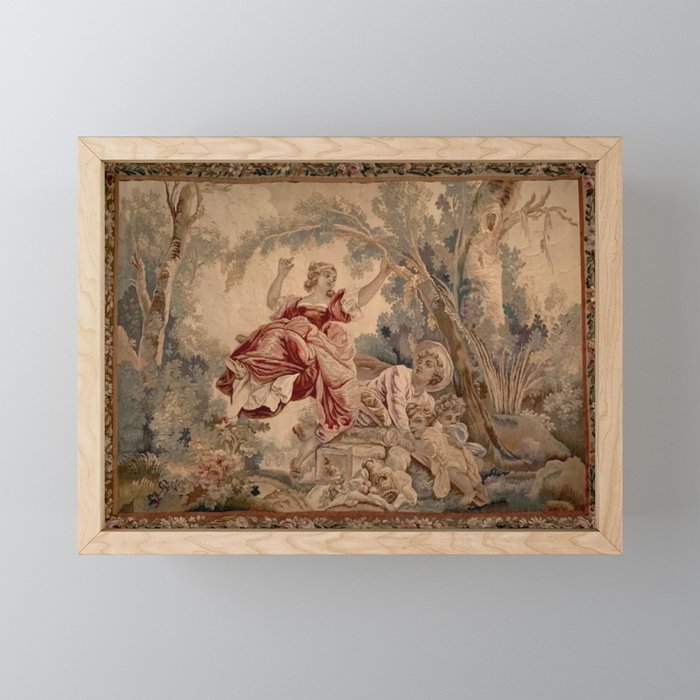 Antique 19th Century French Aubusson Rococo Romantic Lovers Tapestry Mini Art Print Gallery Image 1