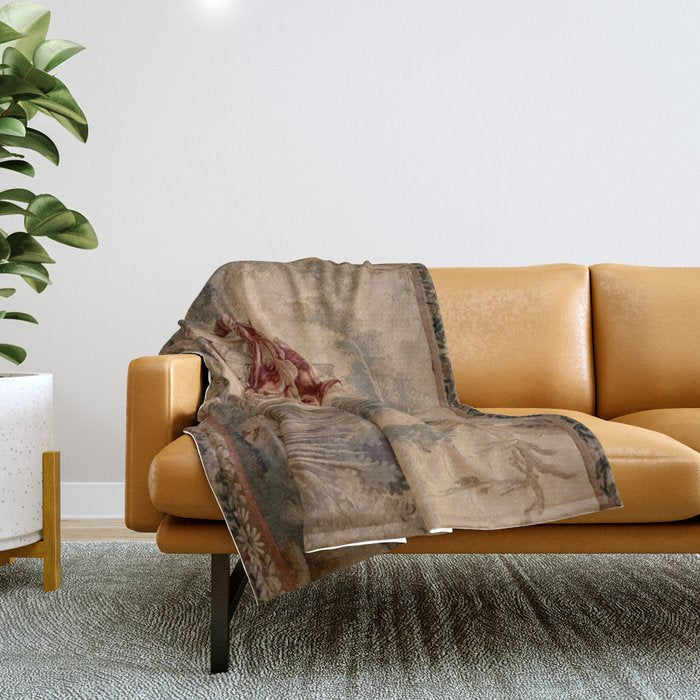 Antique 19th Century French Aubusson Rococo Romantic Lovers Tapestry Throw Blanket Gallery Image 1