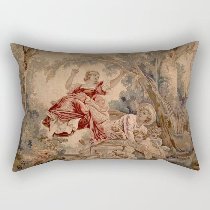 Antique 19th Century French Aubusson Rococo Romantic Lovers Tapestry Rectangular Pillow Gallery Image 1