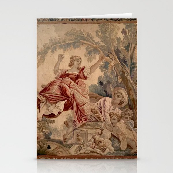 Antique 19th Century French Aubusson Rococo Romantic Lovers Tapestry Stationery Card Gallery Image 1
