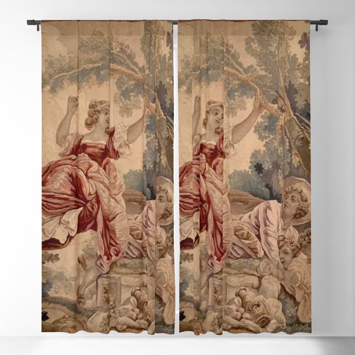 Antique 19th Century French Aubusson Rococo Romantic Lovers Tapestry Window Curtain Gallery Image 1