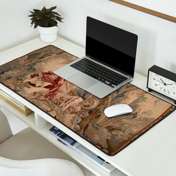 Antique 19th Century French Aubusson Rococo Romantic Lovers Tapestry Desk Mat Gallery Image 2