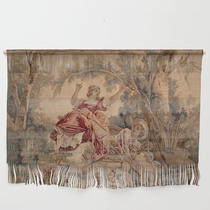 Antique 19th Century French Aubusson Rococo Romantic Lovers Tapestry Wall Hanging Gallery Image 1