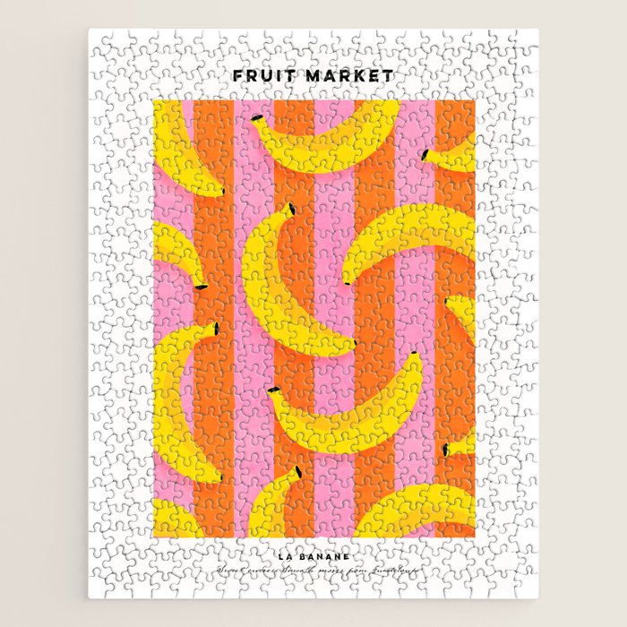 La Banane - Banana fruit market poster on aqua and pink and orange Jigsaw Puzzle Gallery Image 1