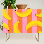 La Banane - Banana fruit market poster on aqua and pink and orange Credenza Gallery Image 1