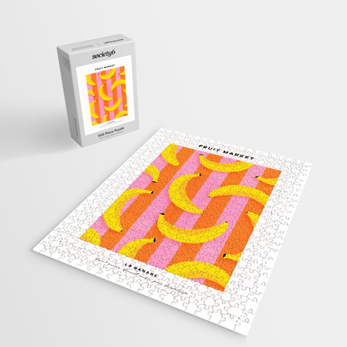 La Banane - Banana fruit market poster on aqua and pink and orange Jigsaw Puzzle Gallery Image 2