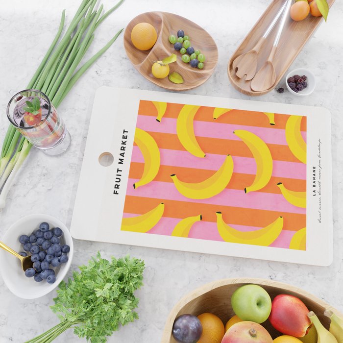 La Banane - Banana fruit market poster on aqua and pink and orange Cutting Board Gallery Image 2