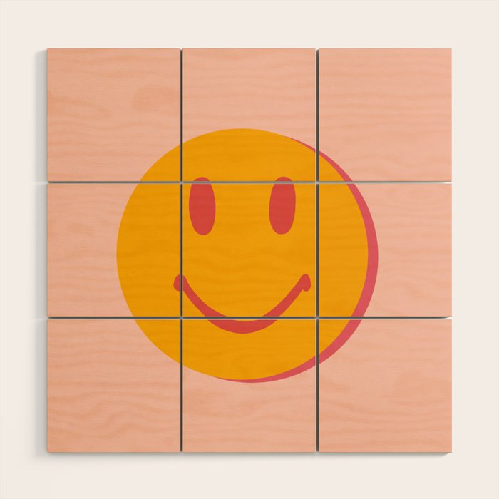 70s retro yellow smile face illustration  Wood Wall Art Gallery Image 1