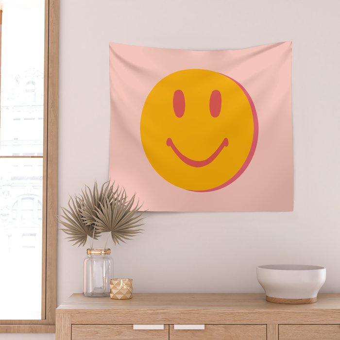 70s retro yellow smile face illustration  Wall Tapestry Gallery Image 2